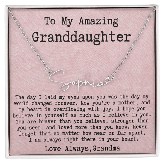 Personalized New Mom Gift from Grandma to Granddaughter - Signature Style Name Necklace