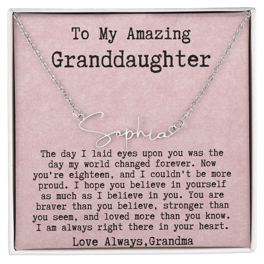 Personalized 18th Birthday Gift for Granddaughter from Grandma - Signature Style Name Necklace