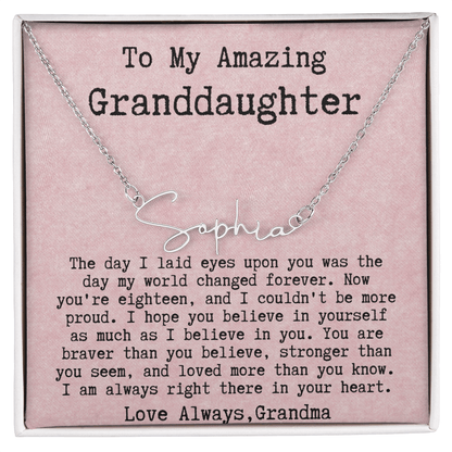 Personalized 18th Birthday Gift for Granddaughter from Grandma - Signature Style Name Necklace