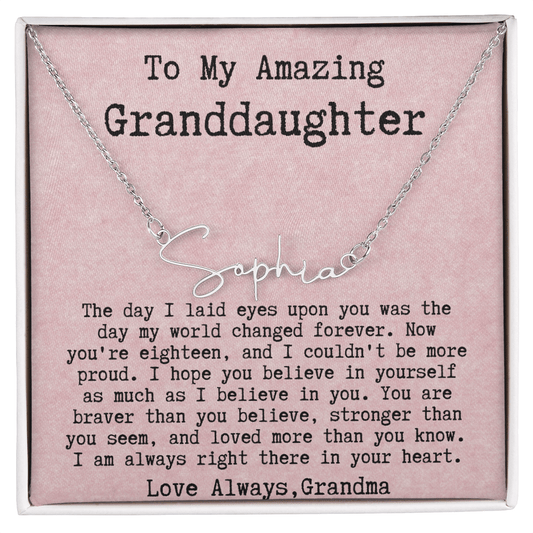 Personalized 18th Birthday Gift for Granddaughter from Grandma - Signature Style Name Necklace