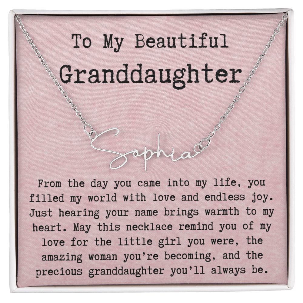 Personalized Birthday Gift for Granddaughter – Custom Signature Style Name Necklace – Unique Name Plate Necklace from Grandma, Nana, or Grandpa