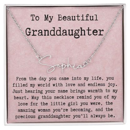 Personalized Birthday Gift for Granddaughter – Custom Signature Style Name Necklace – Unique Name Plate Necklace from Grandma, Nana, or Grandpa