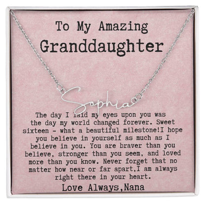 Personalized 16th Birthday Gift for Granddaughter from Nana - Signature Style Name Necklace