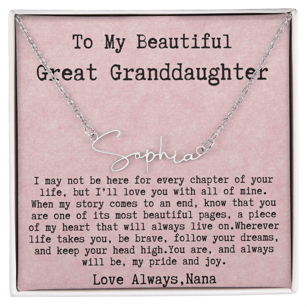 Gift for Great Granddaughter from Nana - Signature Style Name Necklace