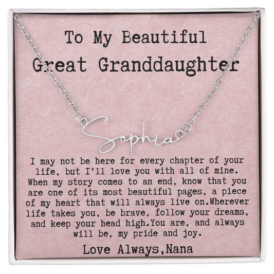 Gift for Great Granddaughter from Nana - Signature Style Name Necklace
