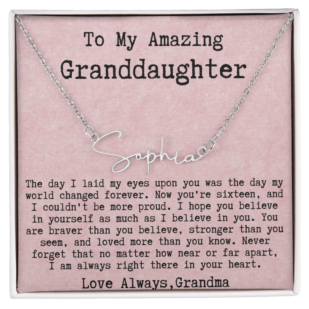 Personalized 16th Birthday Gift for Granddaughter from Grandma - Signature Style Name Necklace