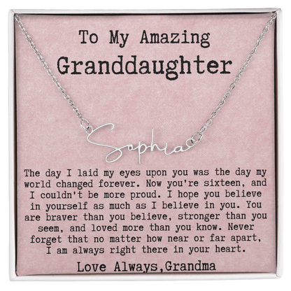 Personalized 16th Birthday Gift for Granddaughter from Grandma - Signature Style Name Necklace