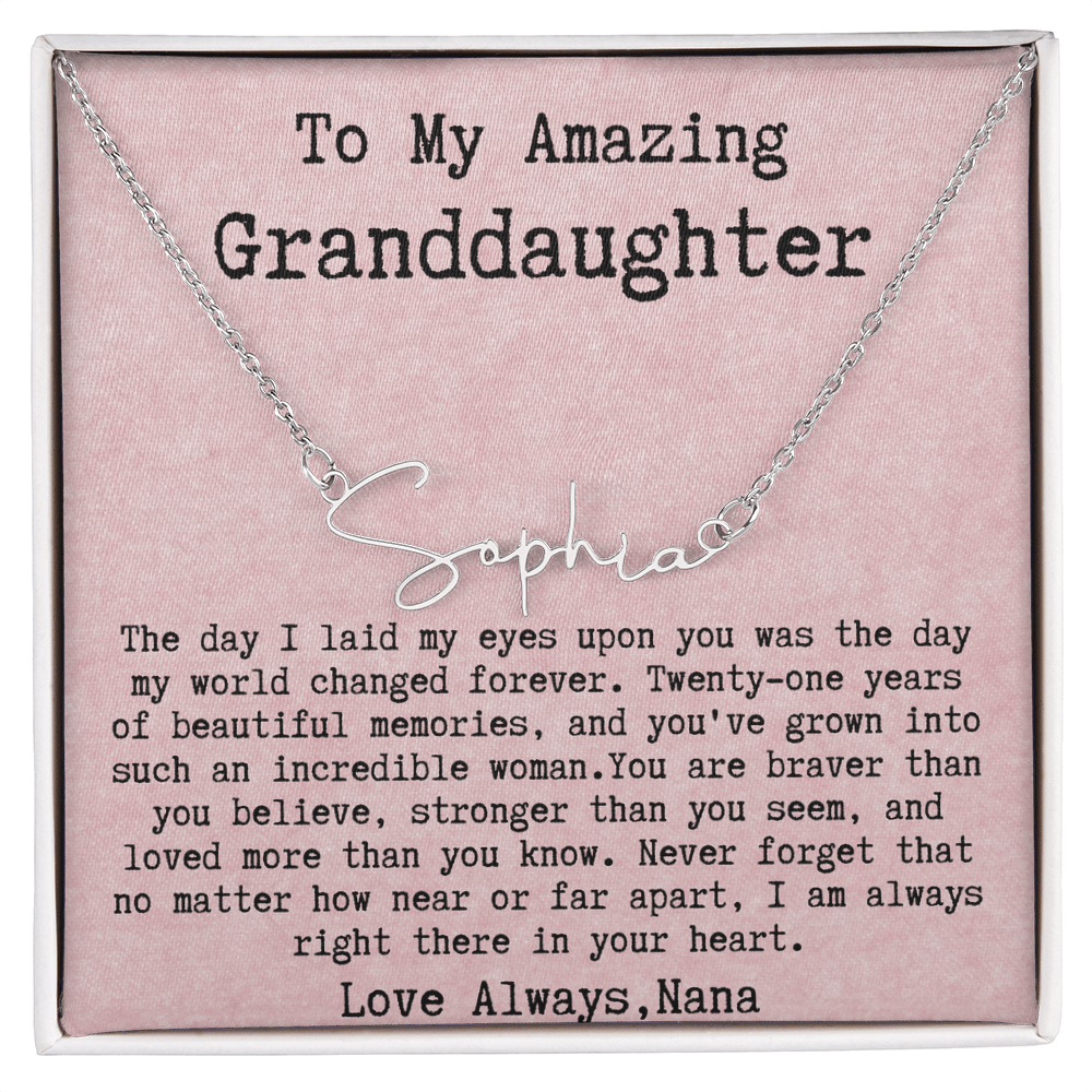 Personalized 21st Birthday Gift from Nana to Granddaughter - Signature Style Name Necklace