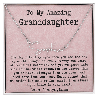 Personalized 21st Birthday Gift from Nana to Granddaughter - Signature Style Name Necklace