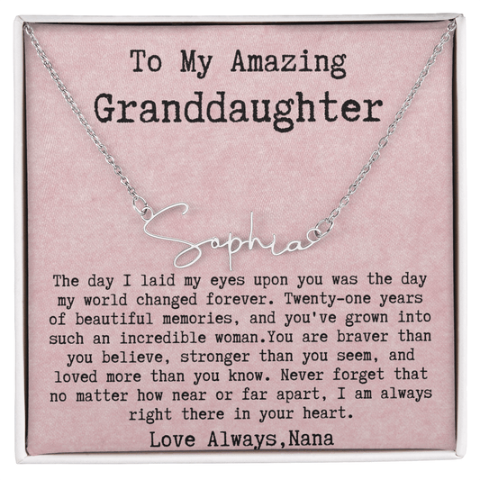 Personalized 21st Birthday Gift from Nana to Granddaughter - Signature Style Name Necklace
