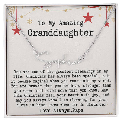 Personalized Christmas Gift from Papa to Granddaughter - Signature Style Name Necklace