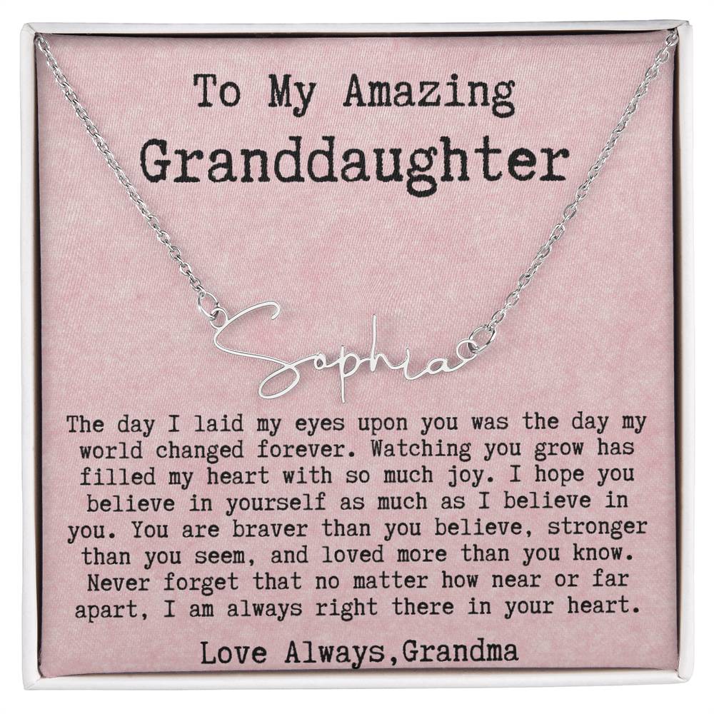 Personalized Birthday Gift for Granddaughter from Grandma - Signature Style Name Necklace