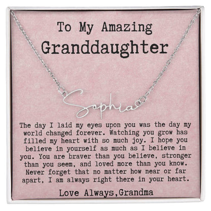 Personalized Birthday Gift for Granddaughter from Grandma - Signature Style Name Necklace