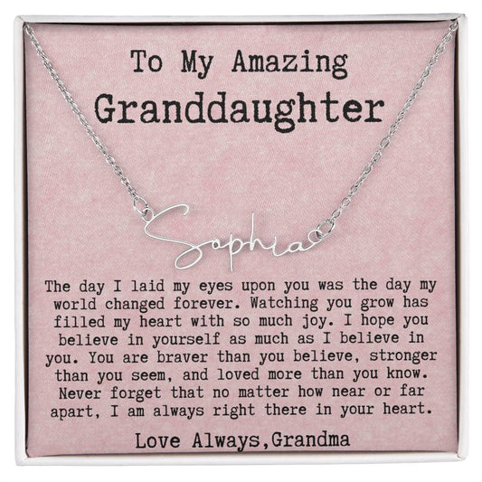 Personalized Birthday Gift for Granddaughter from Grandma - Signature Style Name Necklace