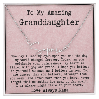 Personalized Quinceañera Gift from Nana to Granddaughter - Signature Style Name Necklace