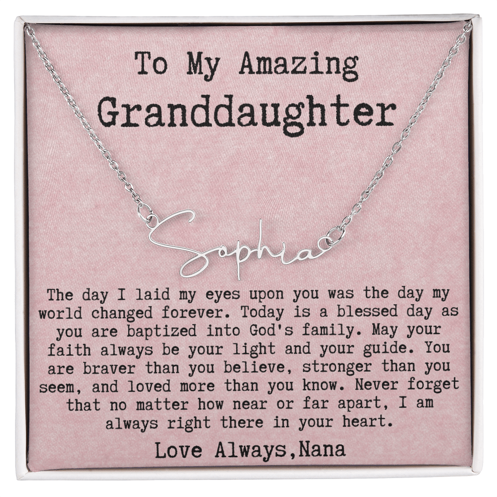 Personalized Baptism Gift from Nana to Granddaughter - Signature Style Name Necklace