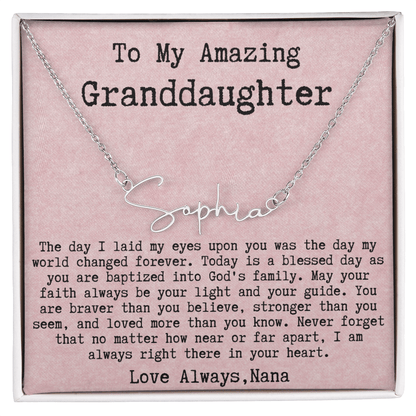 Personalized Baptism Gift from Nana to Granddaughter - Signature Style Name Necklace