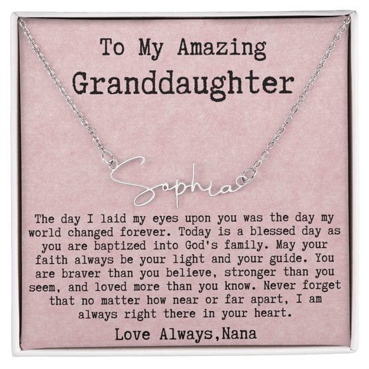 Personalized Baptism Gift from Nana to Granddaughter - Signature Style Name Necklace