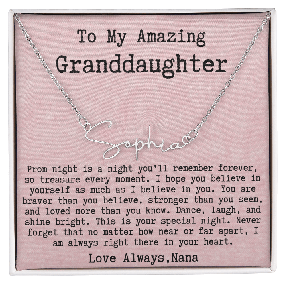 Personalized Prom Night Gift from Nana to Granddaughter - Signature Style Name Necklace