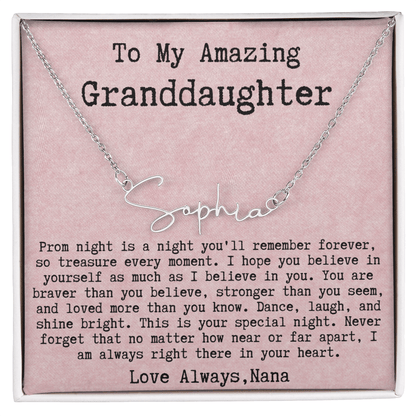 Personalized Prom Night Gift from Nana to Granddaughter - Signature Style Name Necklace