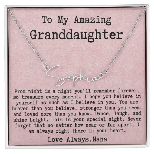 Personalized Prom Night Gift from Nana to Granddaughter - Signature Style Name Necklace