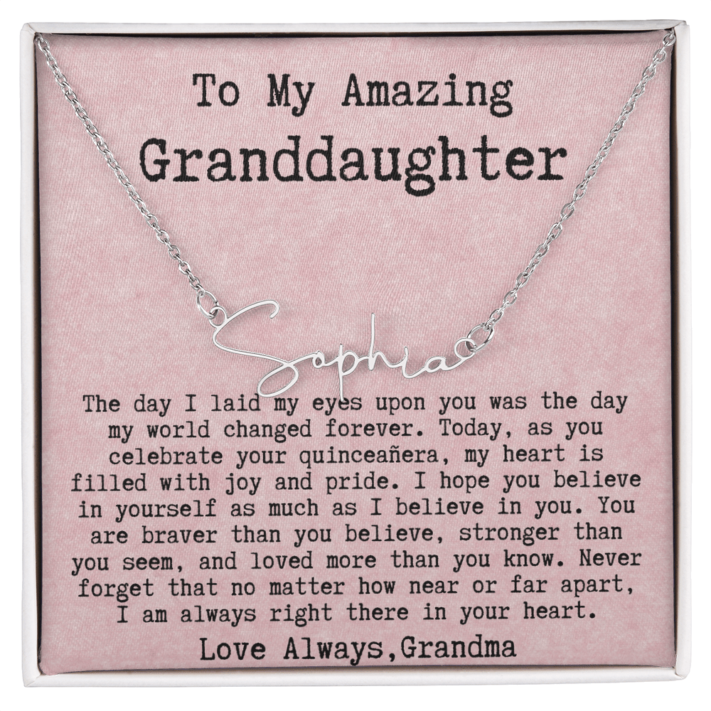 Personalized Quinceañera Gift from Grandma to Granddaughter - Signature Style Name Necklace