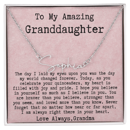 Personalized Quinceañera Gift from Grandma to Granddaughter - Signature Style Name Necklace