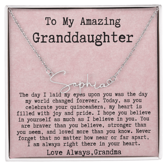 Personalized Quinceañera Gift from Grandma to Granddaughter - Signature Style Name Necklace