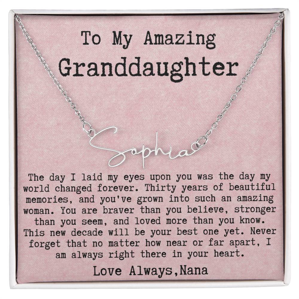 Personalized 30th  Birthday Gift from Nana to Granddaughter - Signature Style Name Necklace