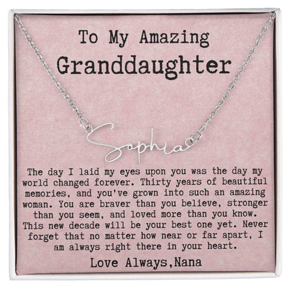 Personalized 30th  Birthday Gift from Nana to Granddaughter - Signature Style Name Necklace
