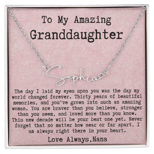 Personalized 30th  Birthday Gift from Nana to Granddaughter - Signature Style Name Necklace