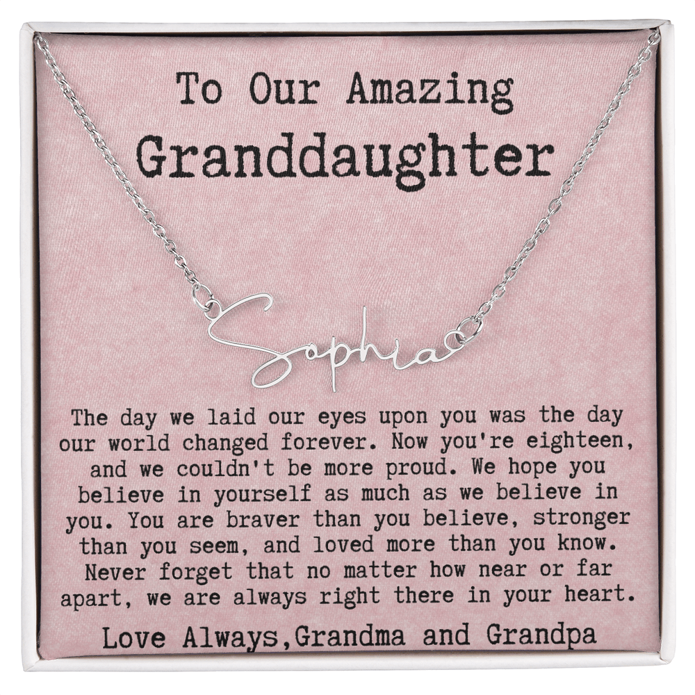 Personalized 18th Birthday Gift for Granddaughter from Grandma and Grandpa - Signature Style Name Necklace