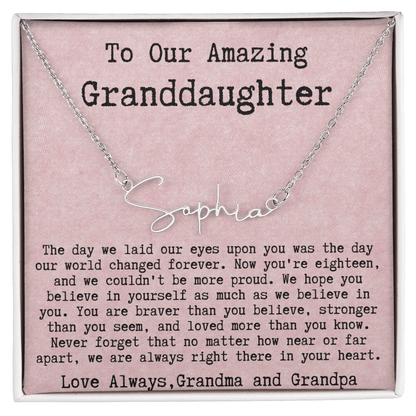 Personalized 18th Birthday Gift for Granddaughter from Grandma and Grandpa - Signature Style Name Necklace