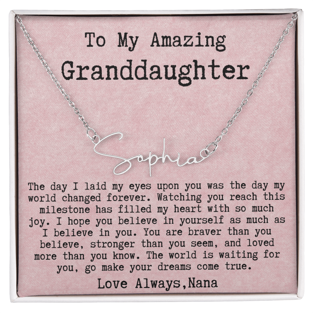 Personalized Graduation Gift from Nana to Granddaughter - Signature Style Name Necklace