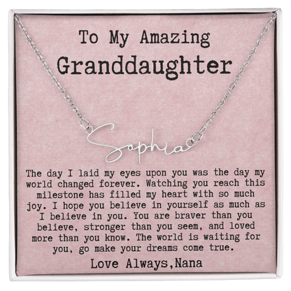 Personalized Graduation Gift from Nana to Granddaughter - Signature Style Name Necklace