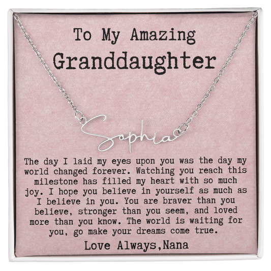 Personalized Graduation Gift from Nana to Granddaughter - Signature Style Name Necklace