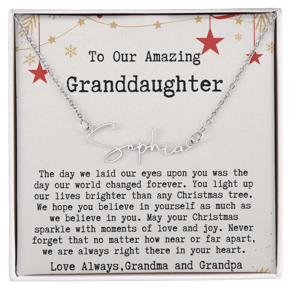 Personalized Christmas Gift from Grandma & Grandpa to Granddaughter - Signature Style Name Necklace