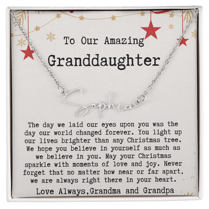 Personalized Christmas Gift from Grandma & Grandpa to Granddaughter - Signature Style Name Necklace