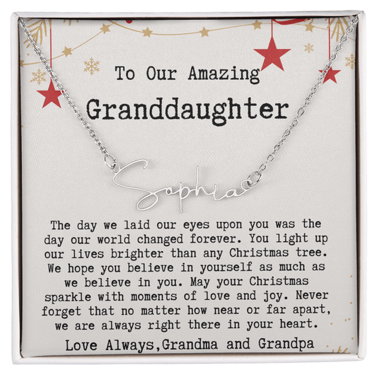 Personalized Christmas Gift from Grandma & Grandpa to Granddaughter - Signature Style Name Necklace