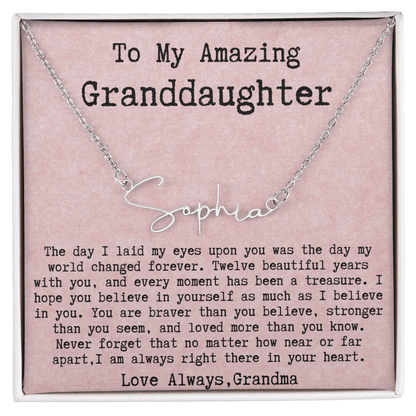 Personalized 12th Birthday Gift from Grandma to Granddaughter - Signature Style Name Necklace