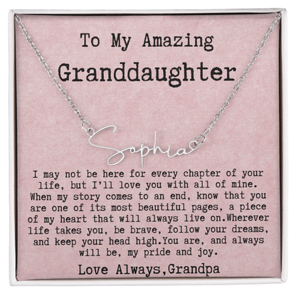 Personalized Birthday Gift for Granddaughter – Custom Signature Style Name Necklace – Unique Name Plate Necklace from Grandpa