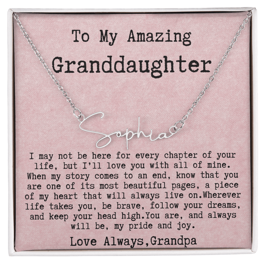 Personalized Birthday Gift for Granddaughter – Custom Signature Style Name Necklace – Unique Name Plate Necklace from Grandpa