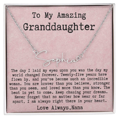 Personalized 25th Birthday Gift from Nana to Granddaughter - Signature Style Name Necklace