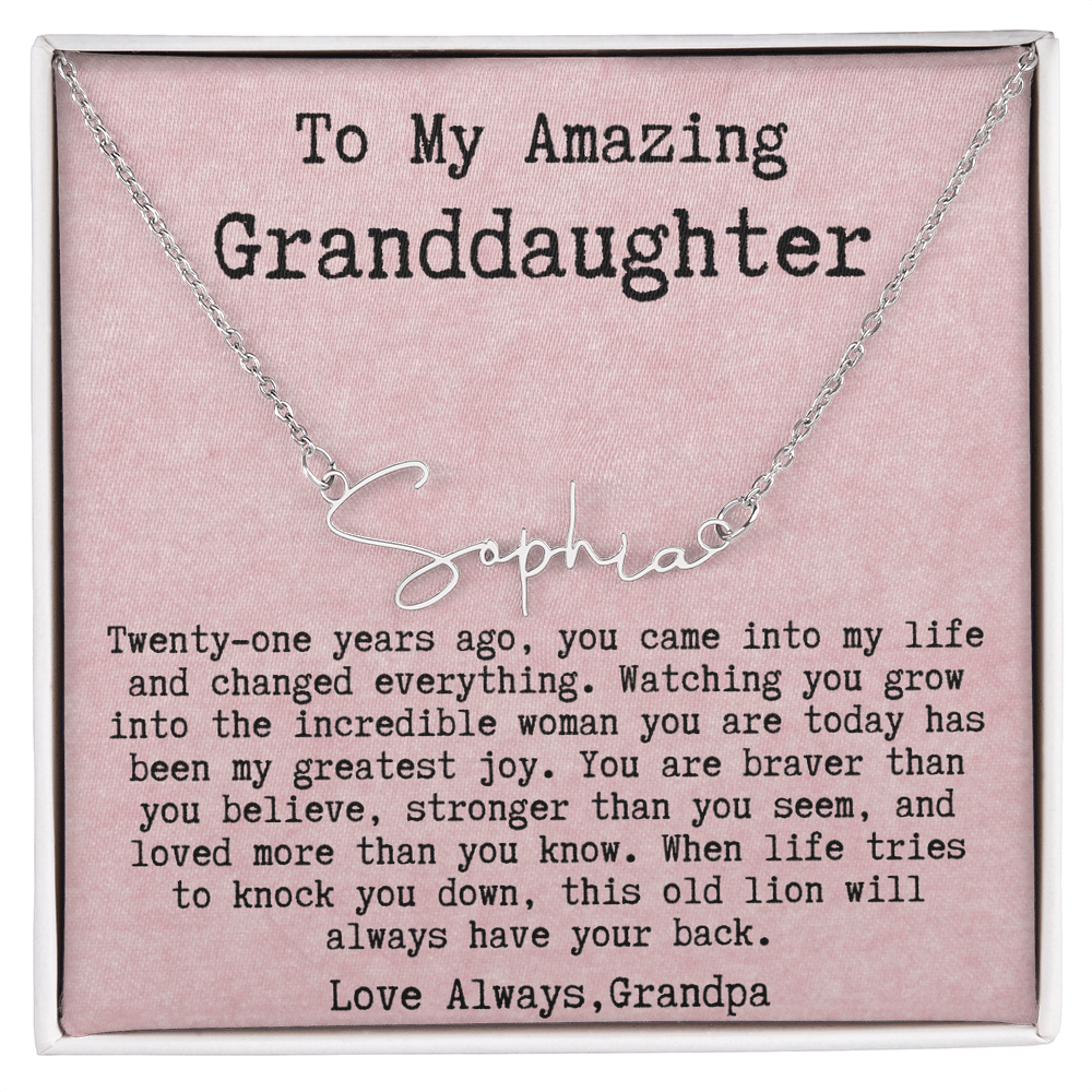 Personalized 21st Birthday Gift from Grandpa - Signature Style Name Necklace