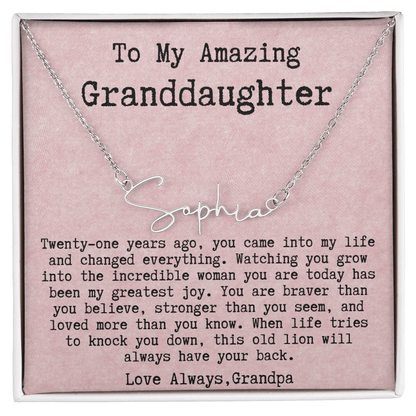 Personalized 21st Birthday Gift from Grandpa - Signature Style Name Necklace