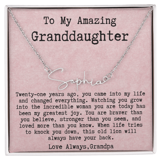 Personalized 21st Birthday Gift from Grandpa - Signature Style Name Necklace