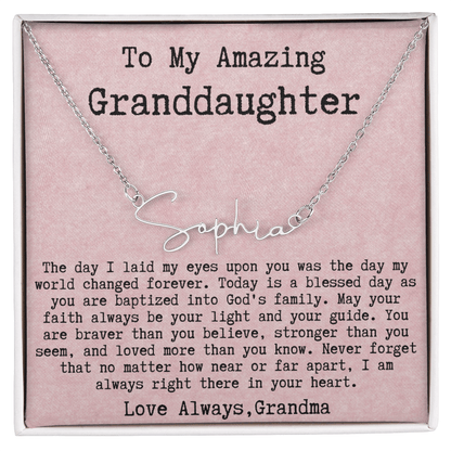 Personalized Baptism Gift from Grandma to Granddaughter - Signature Style Name Necklace