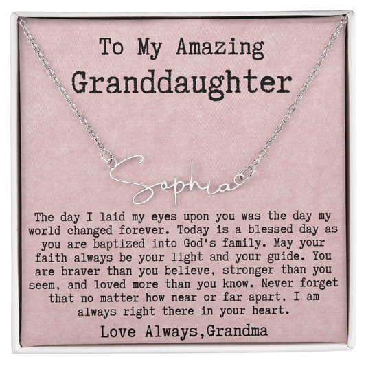 Personalized Baptism Gift from Grandma to Granddaughter - Signature Style Name Necklace