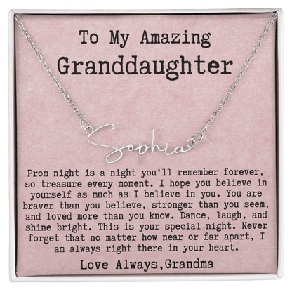 Personalized Prom Night Gift from Grandma to Granddaughter - Signature Style Name Necklace