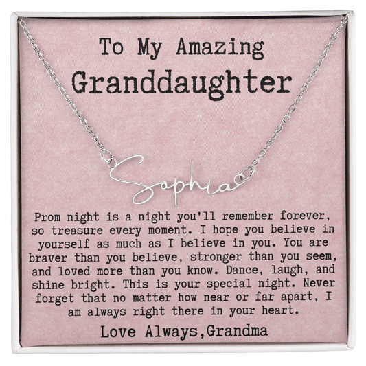 Personalized Prom Night Gift from Grandma to Granddaughter - Signature Style Name Necklace